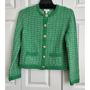 JACKET CARDIGAN WOMEN'S SIZE MEDIUM SHINE CARDI GREEN/WHITE METALLIC TEXTURED